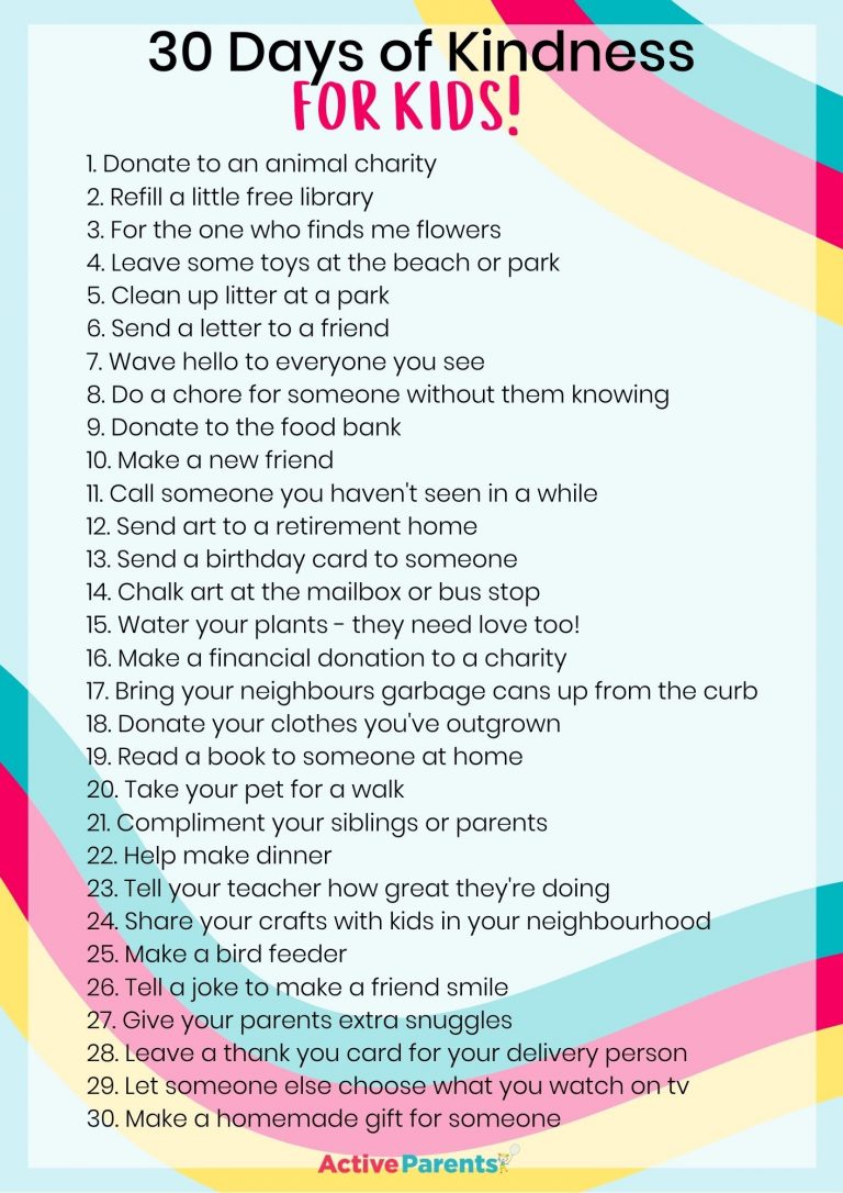 30 days of kindness list of random acts of kindness for kids