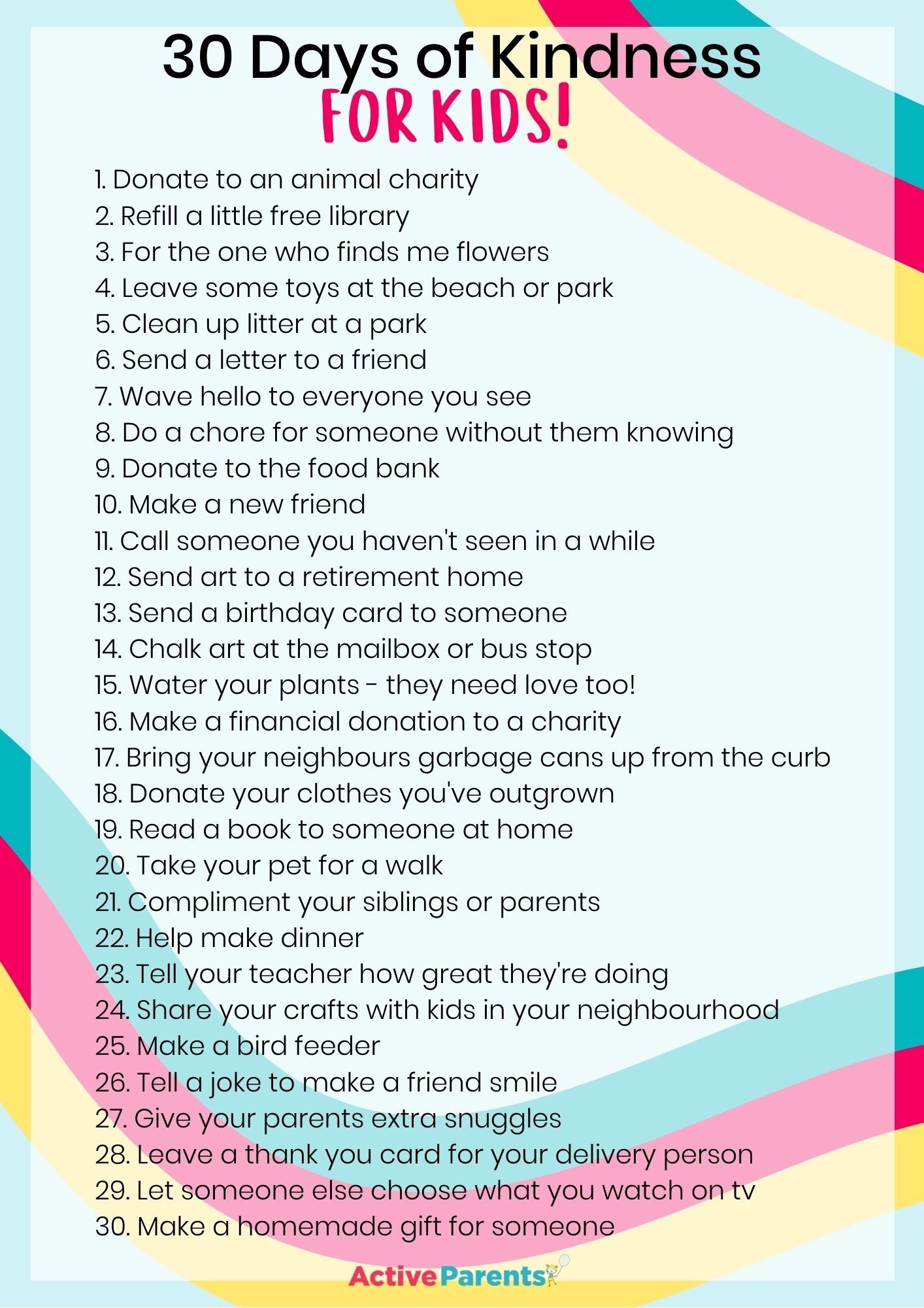 Random Acts Of Kindness List For Kids Printable Activ - vrogue.co