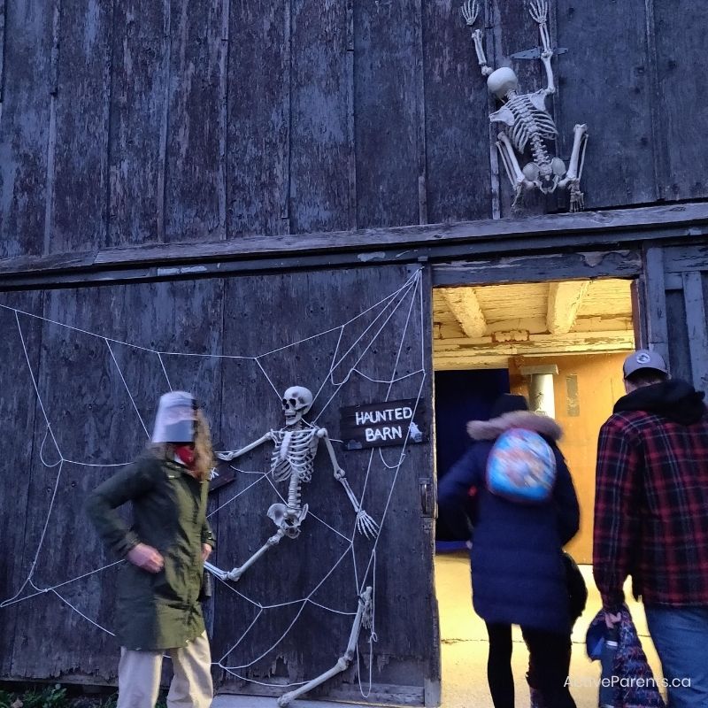 outside the haunted bar at Mountsberg's Halloween Spooktacular conservation halton