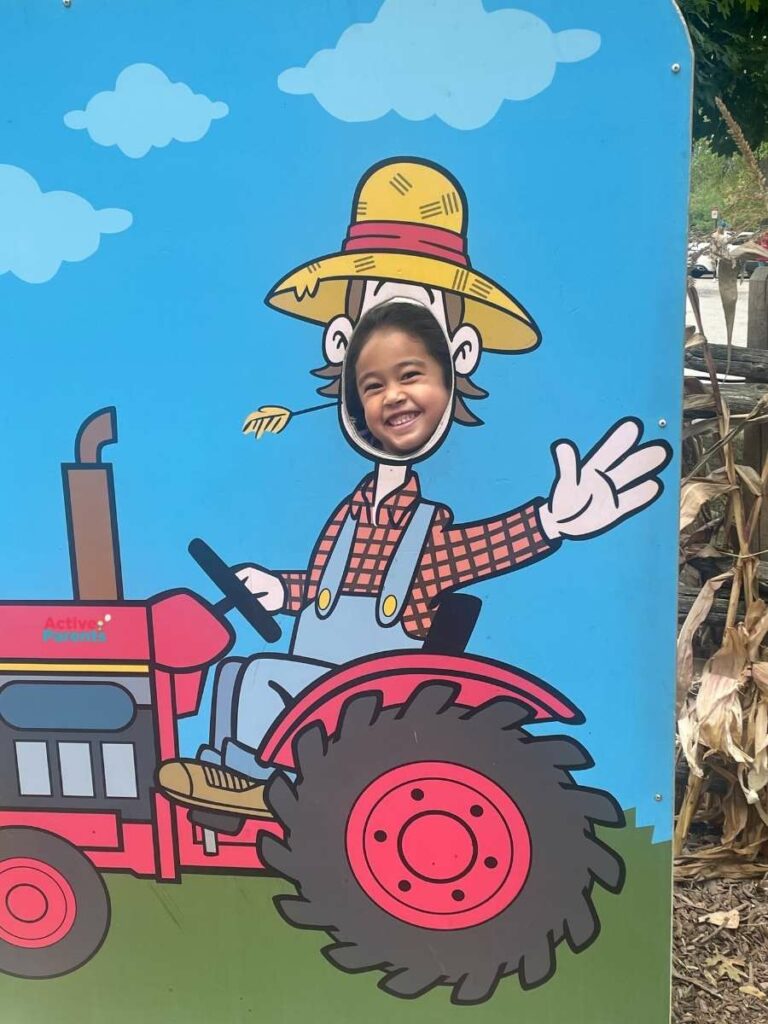 having fun with cardboard cutouts on the farm