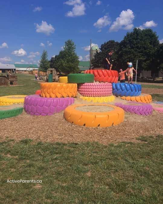 rainbow tire climbers at Downey's Farm