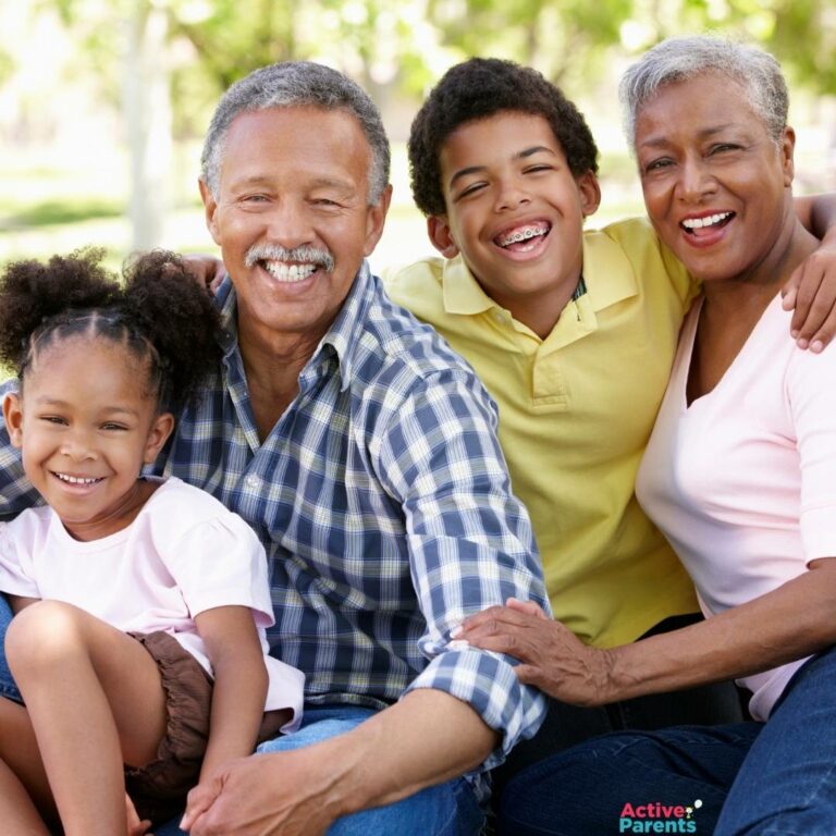 grandparents and their grandkids hugging