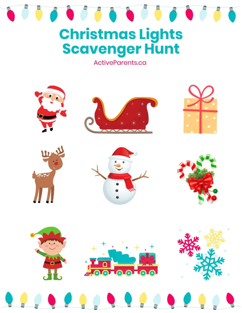 Printable downloadable christmas lights scavenger hunt