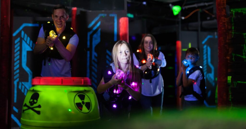 a family playing laser tag